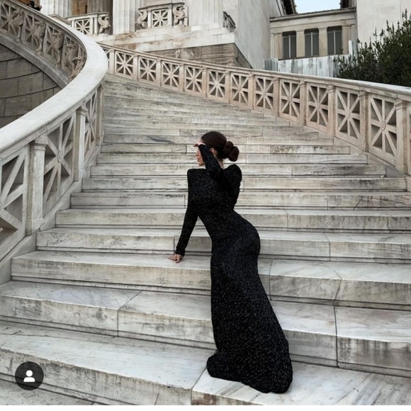 Zara SEQUIN MAXI DRESS GOWN BLACK SIZE XS - Picture 7 of 16